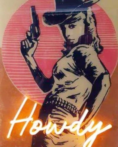 shelley dyer-gibbins art linocut howdy neon